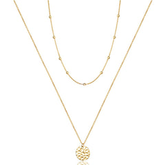 2PCS  Chain&Hammered Disc Dainty Layered Choker Necklace