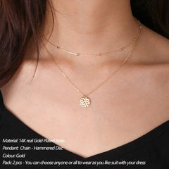 2PCS  Chain&Hammered Disc Dainty Layered Choker Necklace