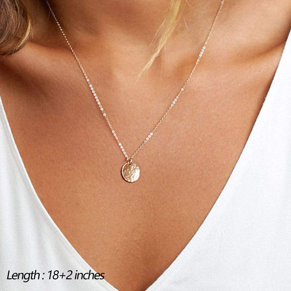 2PCS  Chain&Hammered Disc Dainty Layered Choker Necklace