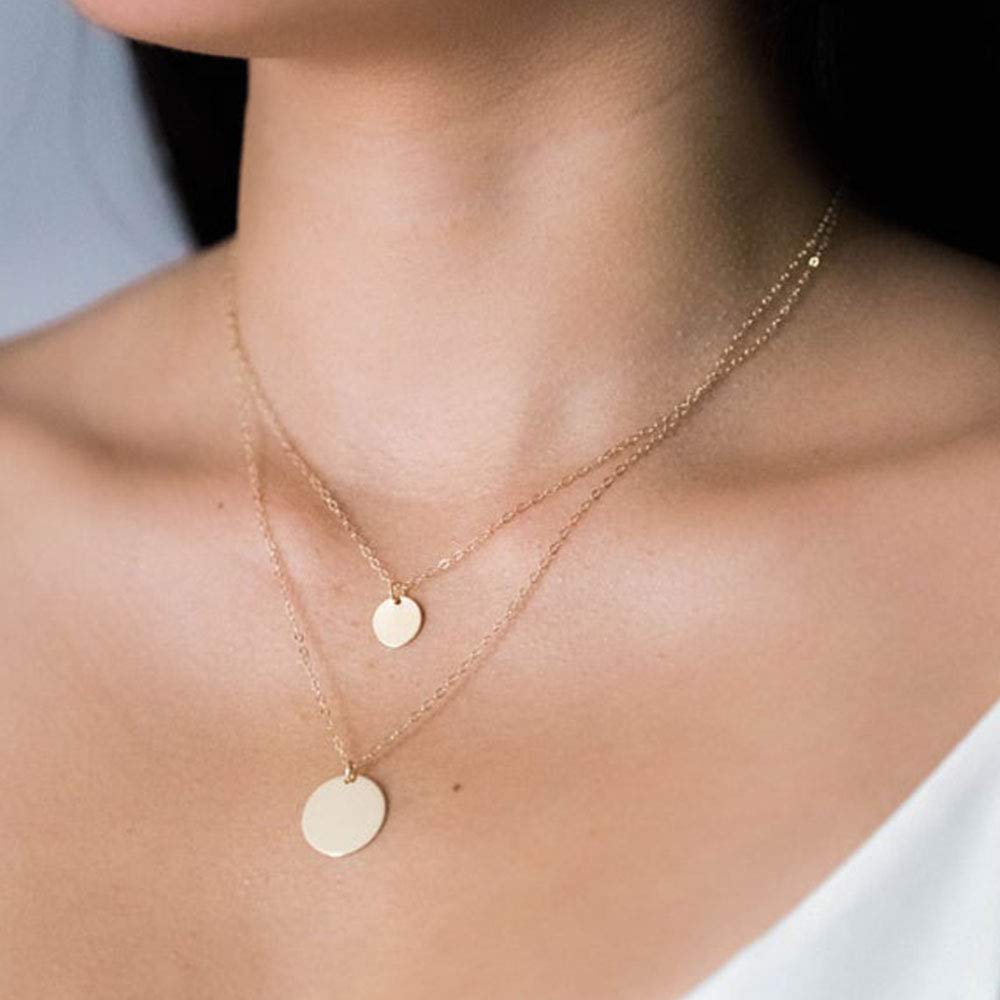 2PCS Small Disc&Disc Dainty Layered Choker Necklace