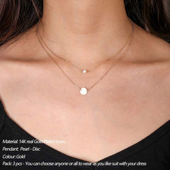 2PCS Pearl&Disc Dainty Layered Choker Necklace