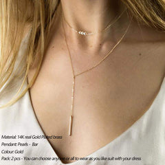 2PCS Pearls&Bar Dainty Layered Choker Necklace