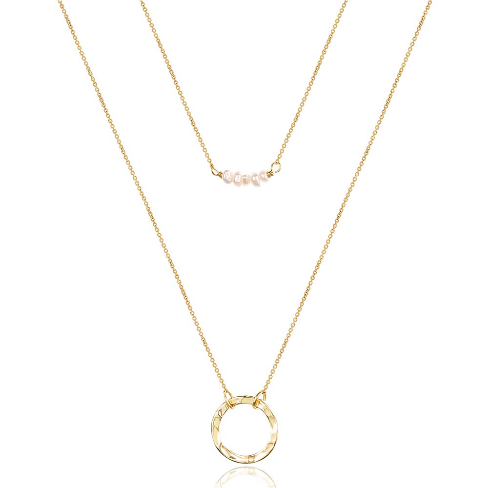 2PCS Pearls&Circle Dainty Layered Choker Necklace