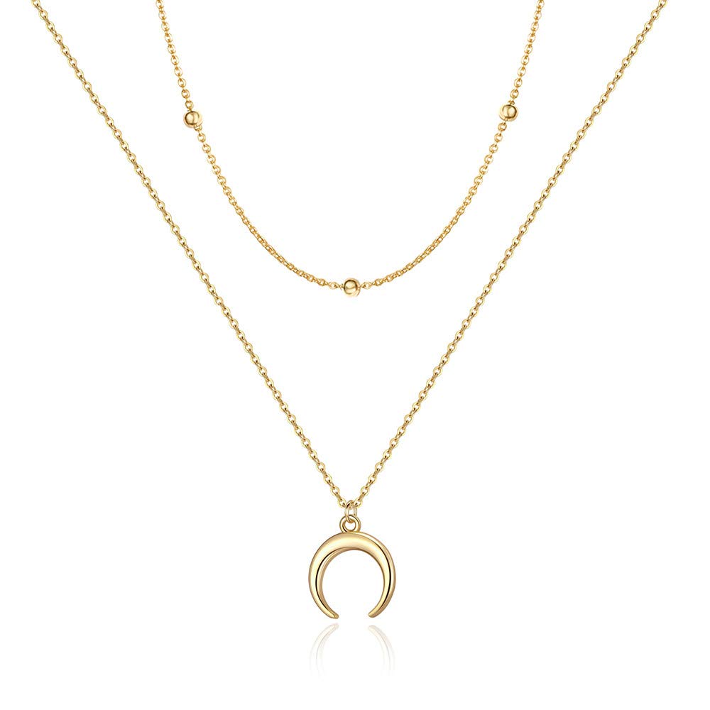2PCS Chain&Crescent Dainty Layered Choker Necklace