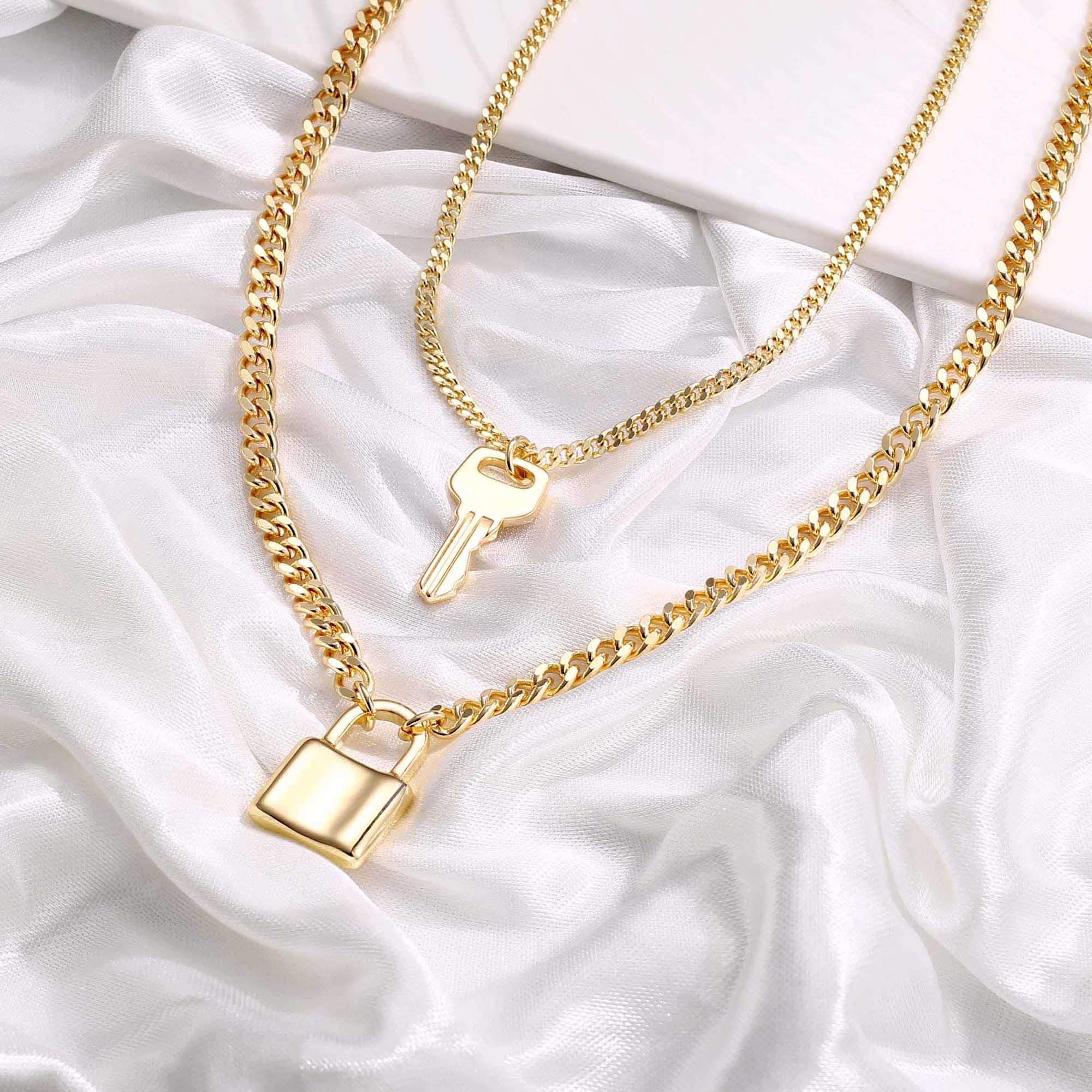 2PCS Key&Lock Dainty Layered Choker Necklace