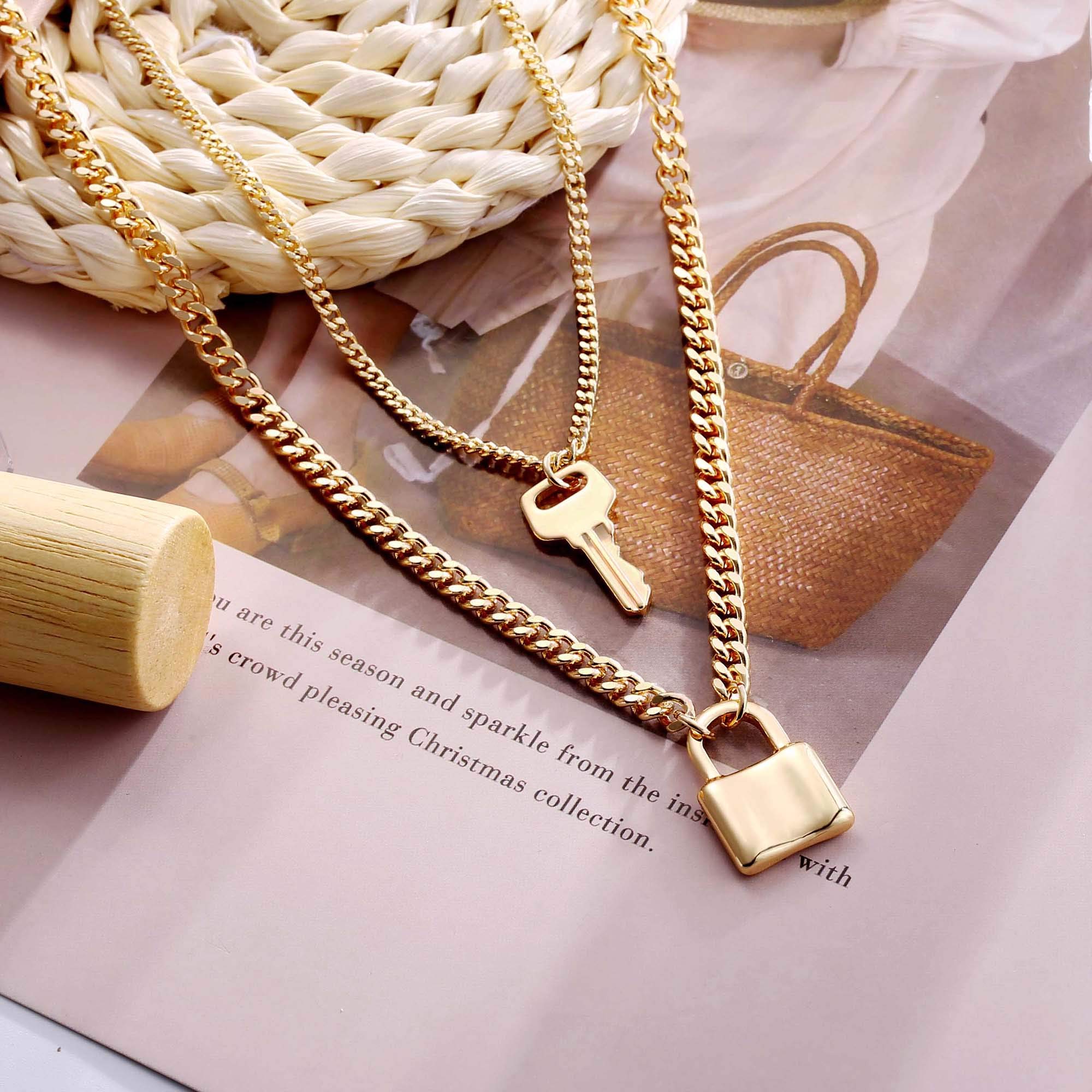 2PCS Key&Lock Dainty Layered Choker Necklace