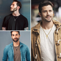 Turandoss 3PCS Silver Black Gold Cross Necklace for Men Boys, Stainless Steel Pendant Necklaces, Jewelry for Men, Birthday Gifts for Boys