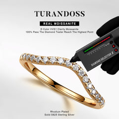 Turandoss S925 Sterling Silver Wedding Moissanite Rings for Women, Silver Gold Curved Diamond Ring, Birthday Gifts, Valentine's Day Gift for Wife Mom