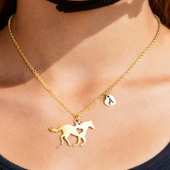 Turandoss 18K Gold Horse Necklace for Girls Women - Dainty Heart Initial Pendant Necklace, Horse Gifts for Women, Birthday Gifts for Girls, 16+2.5In A
