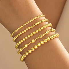Turandoss 5PCS Gold Beaded Bracelets for Women Trendy - 18K Gold Layered Strech Bead Bracelet, Stack Bracelet, Christmas Gifts, Jewelry for Women