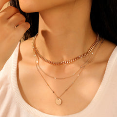 Turandoss 18K Gold Layered Necklaces for Women - Disc Pendant Necklace with Cuban Chain, Gold Jewelry for Women, Christmas Gifts, 14+2/18+2/20+2In