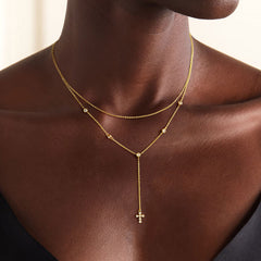 Turandoss 18K Gold Lariat Cross Necklace for Women, Long Y Shaped Layered Necklaces, Birthday Gifts for Her, Valentine's Day Gift for Women Wife Mom