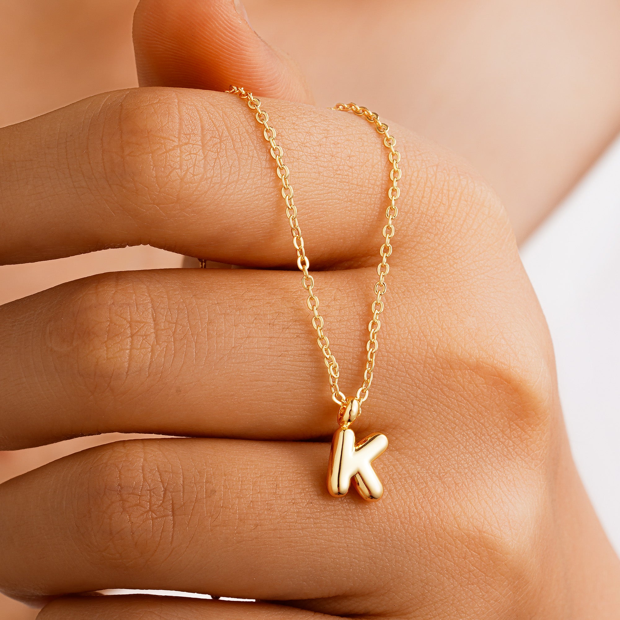 Turadnoss Gold Initial Necklace for Women Girls - 18K Gold Plated Small Bubble Letter Necklace, Jewelry for Women Birthday Gifts for girls, 16+2.5In