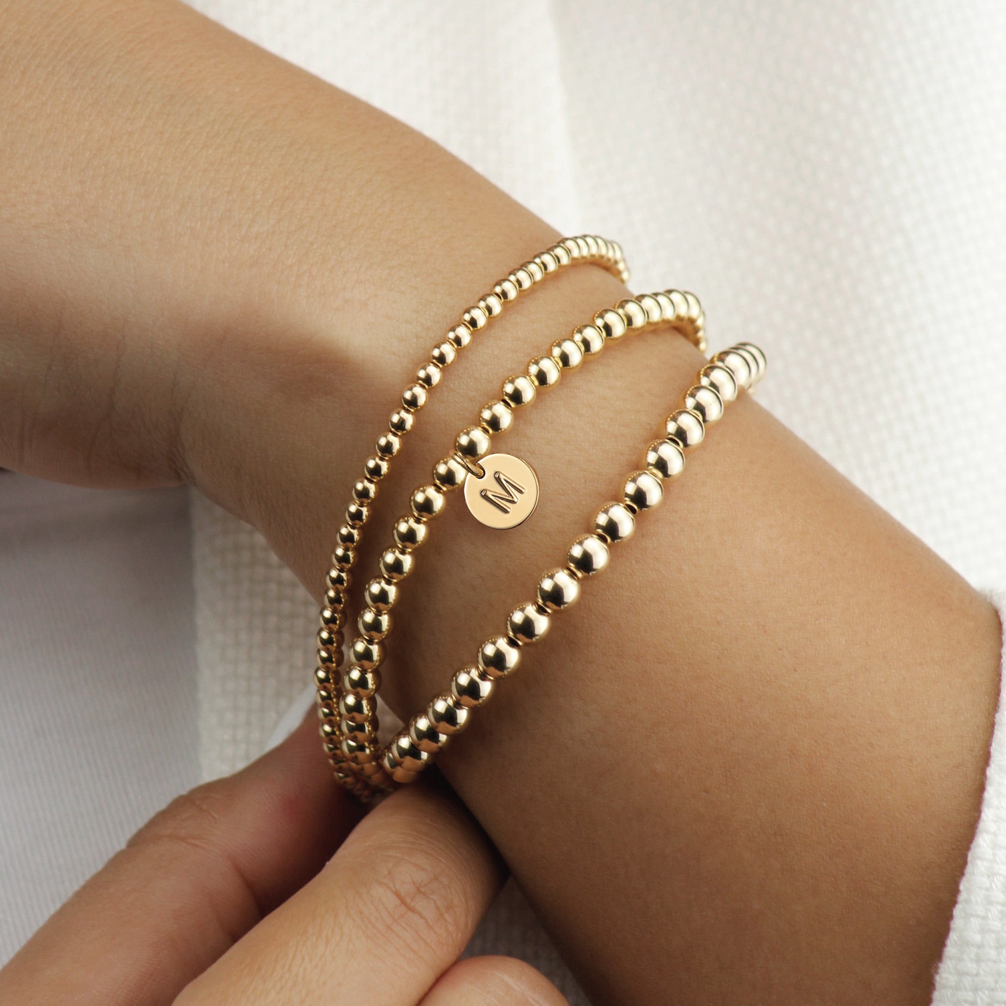 Dainty 14K Gold Plated Initial Charm Disc Bracelet