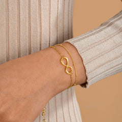 Turandoss 2PCS Dainty Infinity Layered Bracelets for Women Girls, 18K Gold Cute Stack Chain Link Bracelet Hypoallergenic, Jewelry Gifts for Women