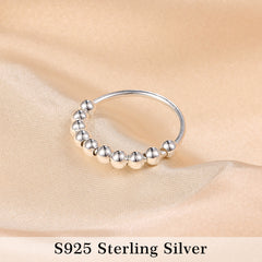 Turandoss S925 Sterling Silver Fidget Rings for Women Men- Dainty Silver Anxiety Spinner Ring with 10 Beads, Birthday Christmas Gifts for Women Men
