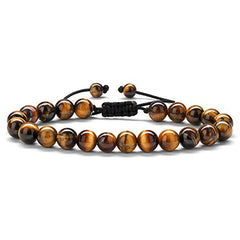 Turandoss Tiger Eye Beaded Stone Bracelet for Men Boys, 8mm Natural Stone Bead Bracelets, Father's Day Gifts for Men, Father, Husband, Adjustable