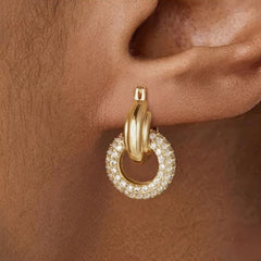 Turandoss 18K Gold Hoop Huggie Earrings for Women Girls, CZ Twisted Clip on Dnagle Earring Hypoallergenic, Birthday Valentine's Day Gifts for Wife Mom