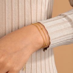 Turandoss 2PCS Dainty Layered Chain Bracelets for Women Girls, 18K Gold Cute Stack Satellite Beaded Bracelet Hypoallergenic, Jewelry Gifts for Women