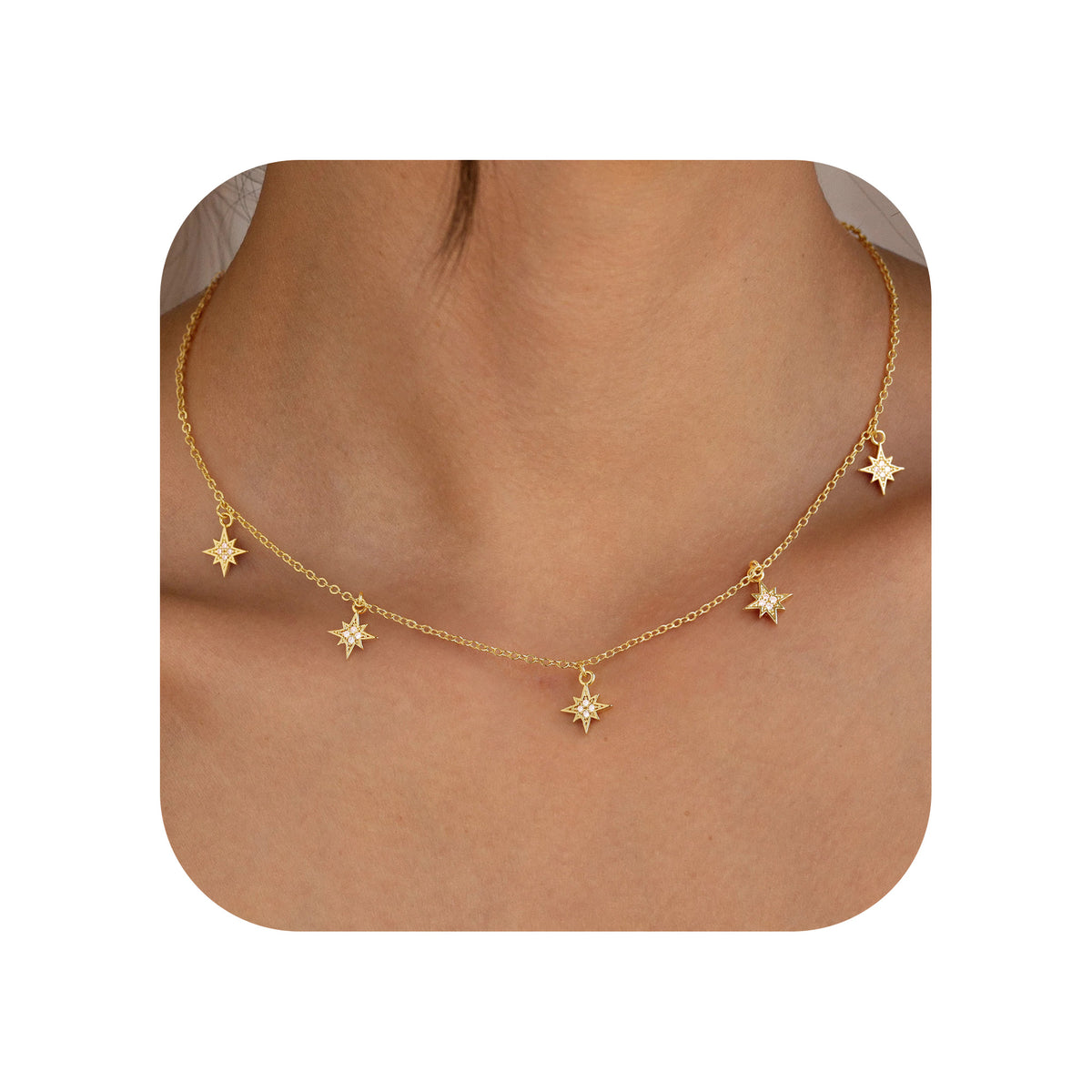 Turandoss 18K Gold Zircon Charm Necklace for Women - Dainty Gold Cubic Zirconia Choker Necklace, Wedding Prom Bridesmaids Jewelry Gifts, 15+2.5In