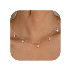 Turandoss 18K Gold Zircon Charm Necklace for Women - Dainty Gold Cubic Zirconia Choker Necklace, Wedding Prom Bridesmaids Jewelry Gifts, 15+2.5In