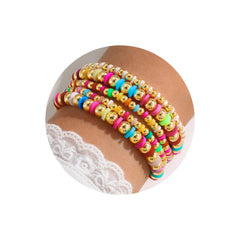 Turandoss Gold Beaded Bracelets for Girls Women, 18K Gold Bead Bracelet Stack for Kids, Colorful Layered Pearl Bracelet Set, Christmas Gifts for Girls