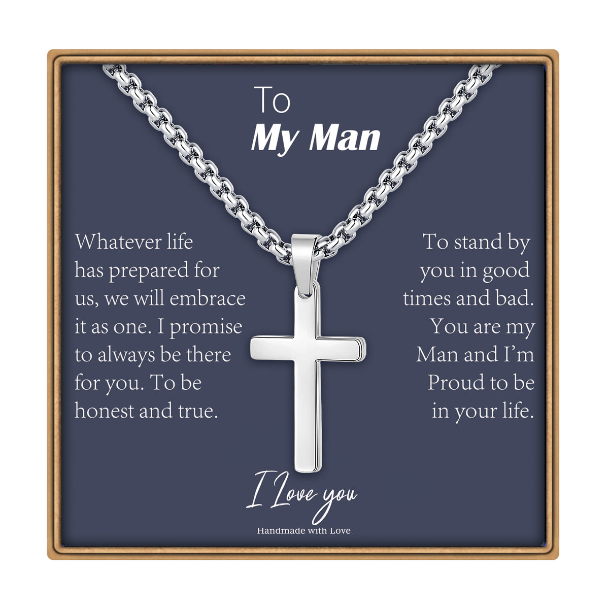 Turandoss Cross Necklace for Men Boys, Gold Silver Black Cross Pendant Necklace, Fathers Day Gifts for Men Boys Husband, Birthday Gifts for Son, 20In