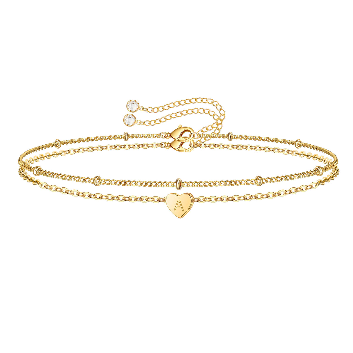 Turandoss 2PCS Heart Initial Bracelets for women Girls - Dainty 18K Gold Layered Charm Bracelet, Link Chain Bracelets Adjustable, Christmas Gifts