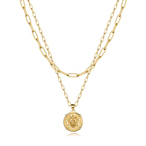 Turandoss 18K Gold Coin Layered Necklaces for Women Trendy - Dainty Coin Stacked Pedant Necklace Snake Chain, Gold Jewelry for Women, Christmas Gifts