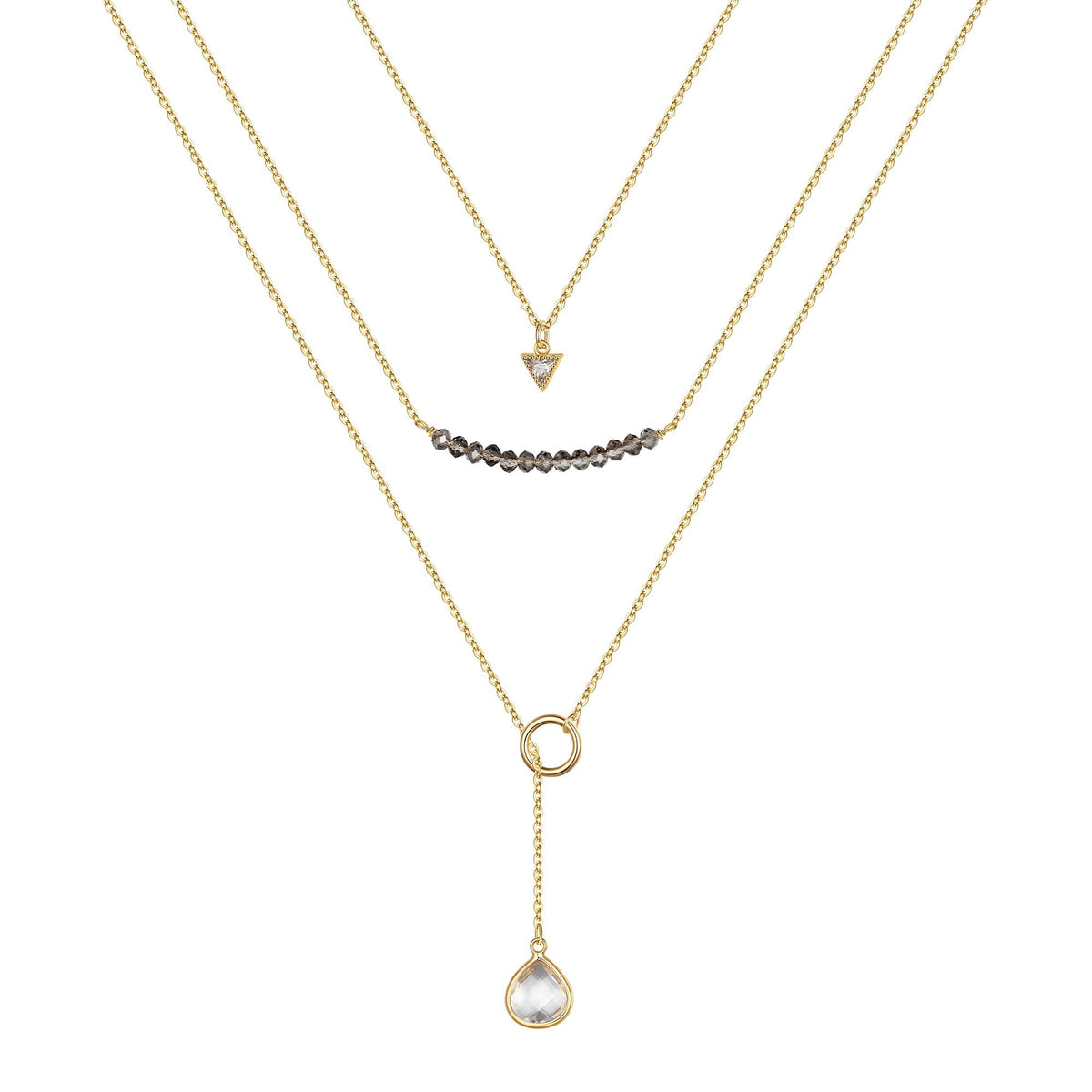 3 Layered Necklace - CZ Triangle&Beads&Opal Layered Necklaces for Women