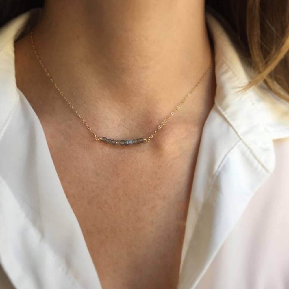 3 Layered Necklace - CZ Triangle&Beads&Opal Layered Necklaces for Women