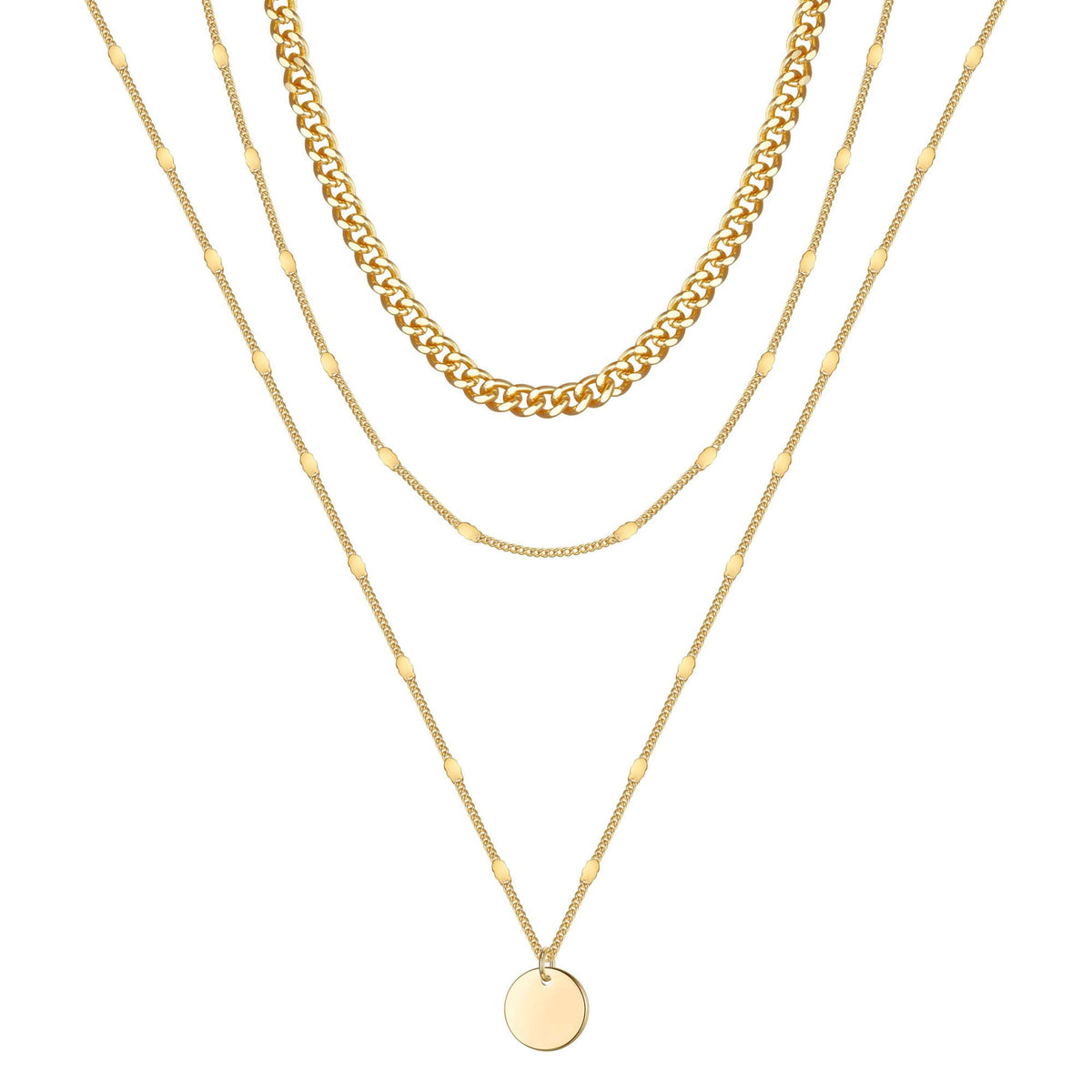 3 Layered Necklace - Thick&Chain&Disc Layered Necklaces for Women