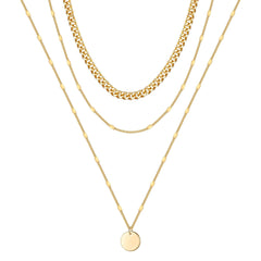 3 Layered Necklace - Thick&Chain&Disc Layered Necklaces for Women