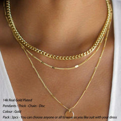 3 Layered Necklace - Thick&Chain&Disc Layered Necklaces for Women