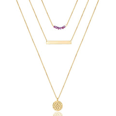 3PCS Amethyst&Bar&Hammered Disc Dainty Layered Choker Necklace
