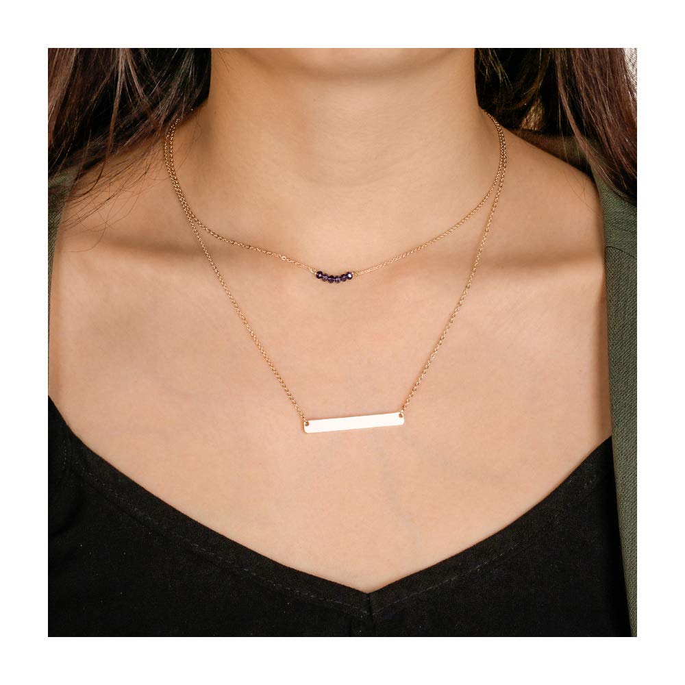 3PCS Amethyst&Bar&Hammered Disc Dainty Layered Choker Necklace
