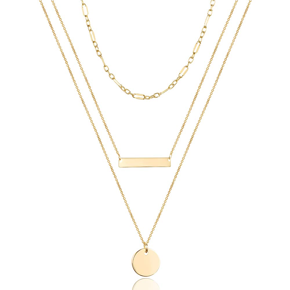 3PCS Chain&Bar&Disc Dainty Layered Choker Necklace