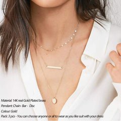 3PCS Chain&Bar&Disc Dainty Layered Choker Necklace
