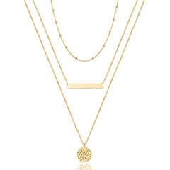 3PCS Chain&Bar&Hammered Disc Dainty Layered Choker Necklace
