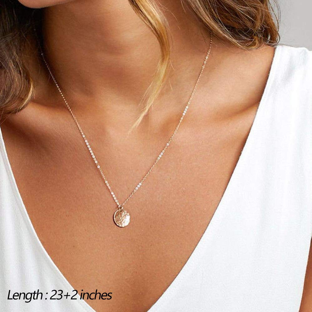 3PCS Chain&Bar&Hammered Disc Dainty Layered Choker Necklace
