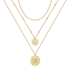 3PCS - Chain&Hammered Disc&Sun Layered Necklaces for Women