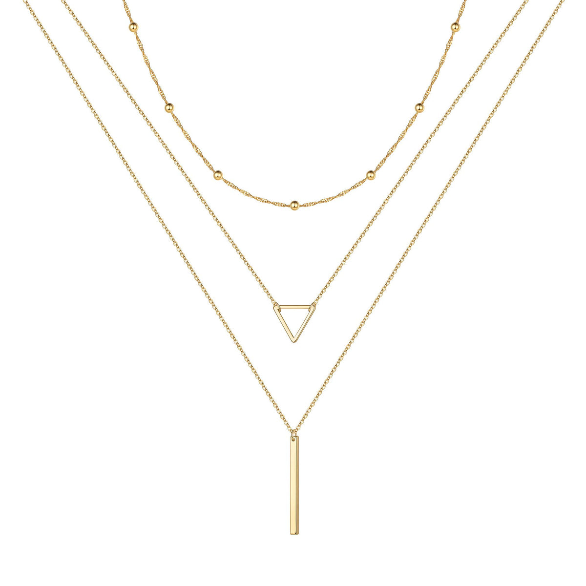 3PCS - Chain&Triangle&Bar Layered Necklaces for Women