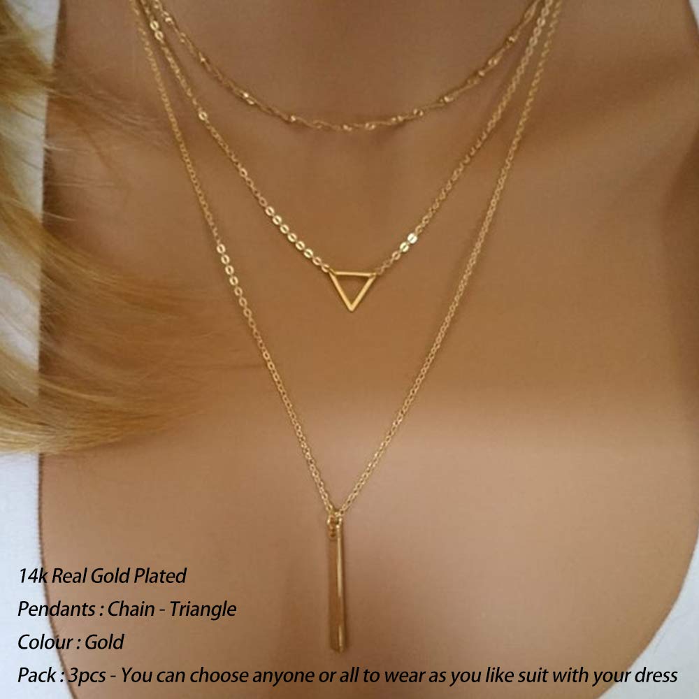 3PCS - Chain&Triangle&Bar Layered Necklaces for Women