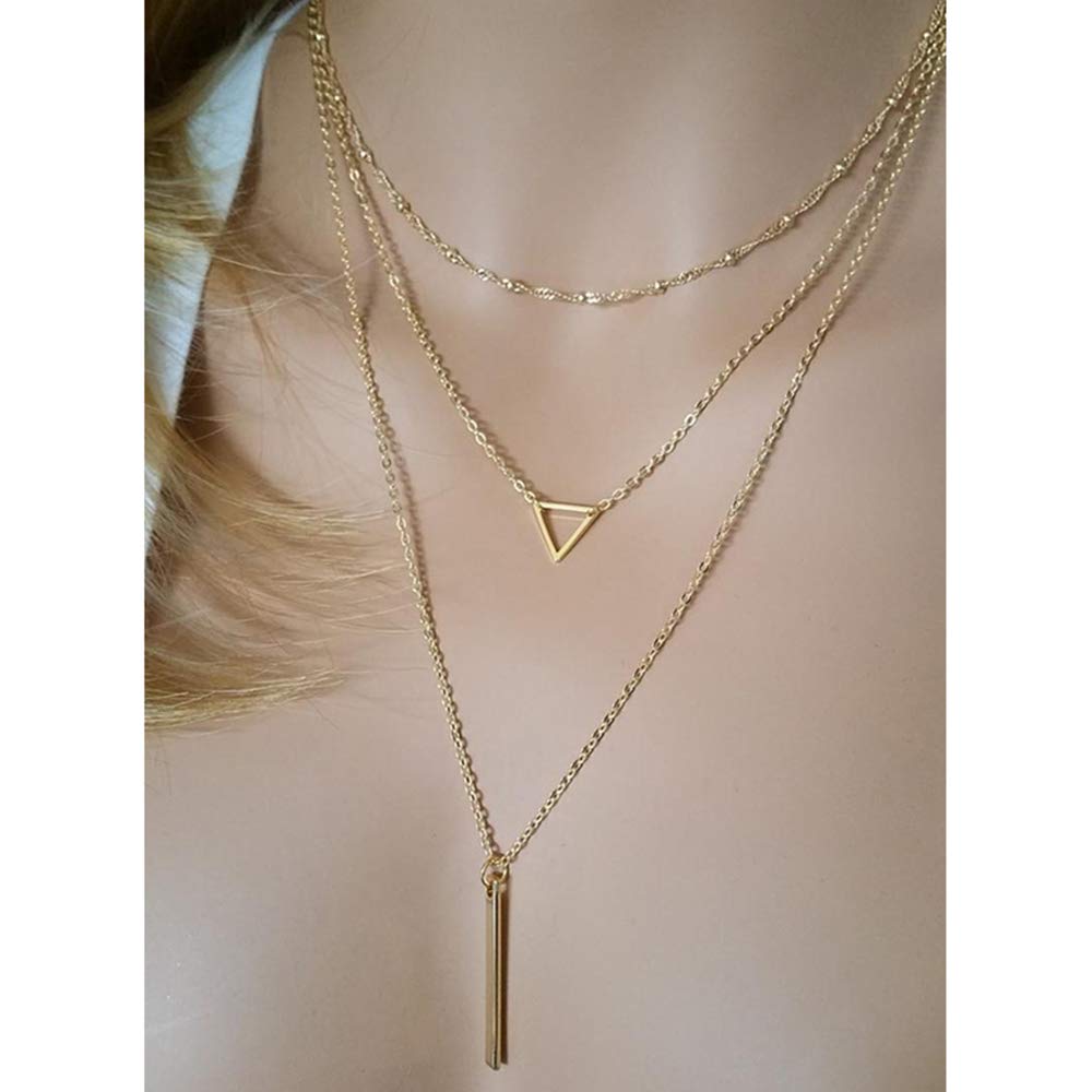 3PCS - Chain&Triangle&Bar Layered Necklaces for Women