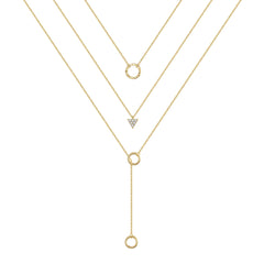3PCS - Circle&CZ Triangle&Circle Lariat Layered Necklaces for Women