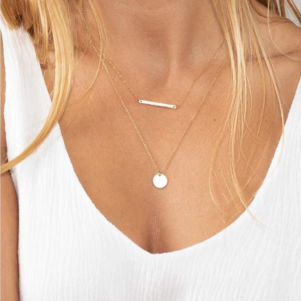 3PCS - Coin&Bar&Hammered Disc Layered Necklaces for Women