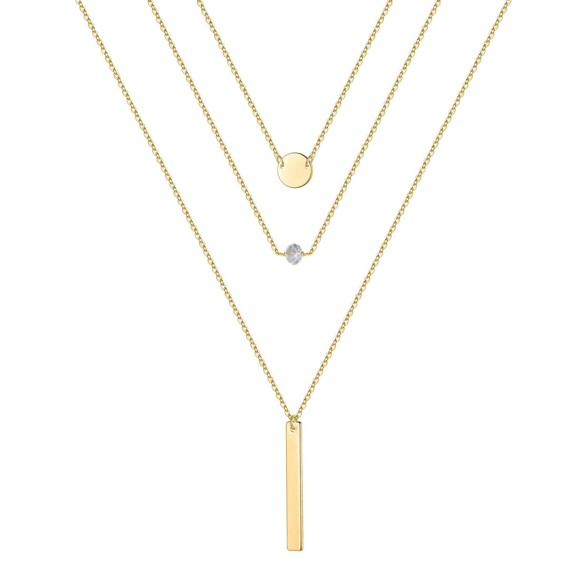3PCS - Disc&CZ&Bar Layered Necklaces for Women