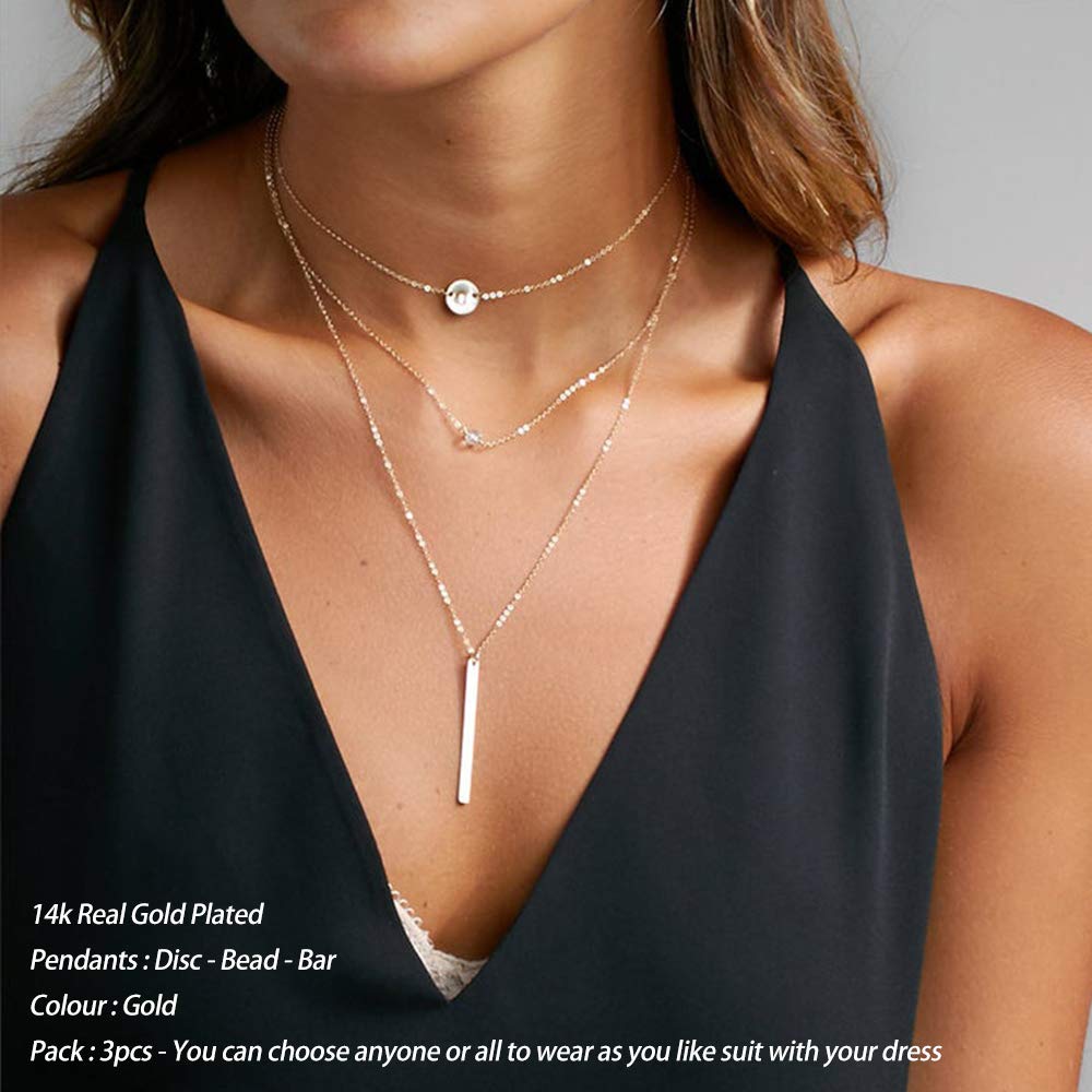 3PCS - Disc&CZ&Bar Layered Necklaces for Women