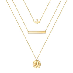 3PCS - Dove&Bar&Hammered Disc Gold Layered Necklaces for Women
