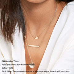 3PCS - Dove&Bar&Hammered Disc Gold Layered Necklaces for Women